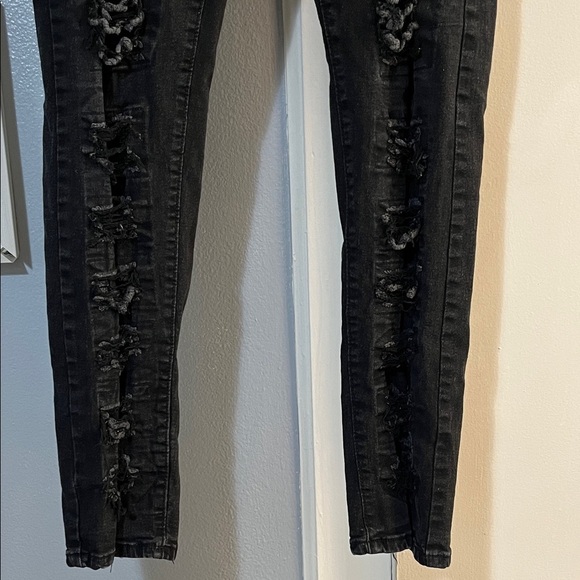 Waimea Men's Distressed Shredded Ripped Black Skinny Jeans Size 36 - Picture 3 of 9